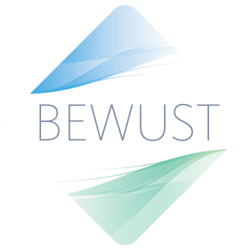 Blauw met wit en groen praktijkbewust.nl logo